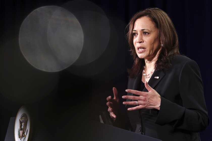 Vice President Kamala Harris speaks at a news conference