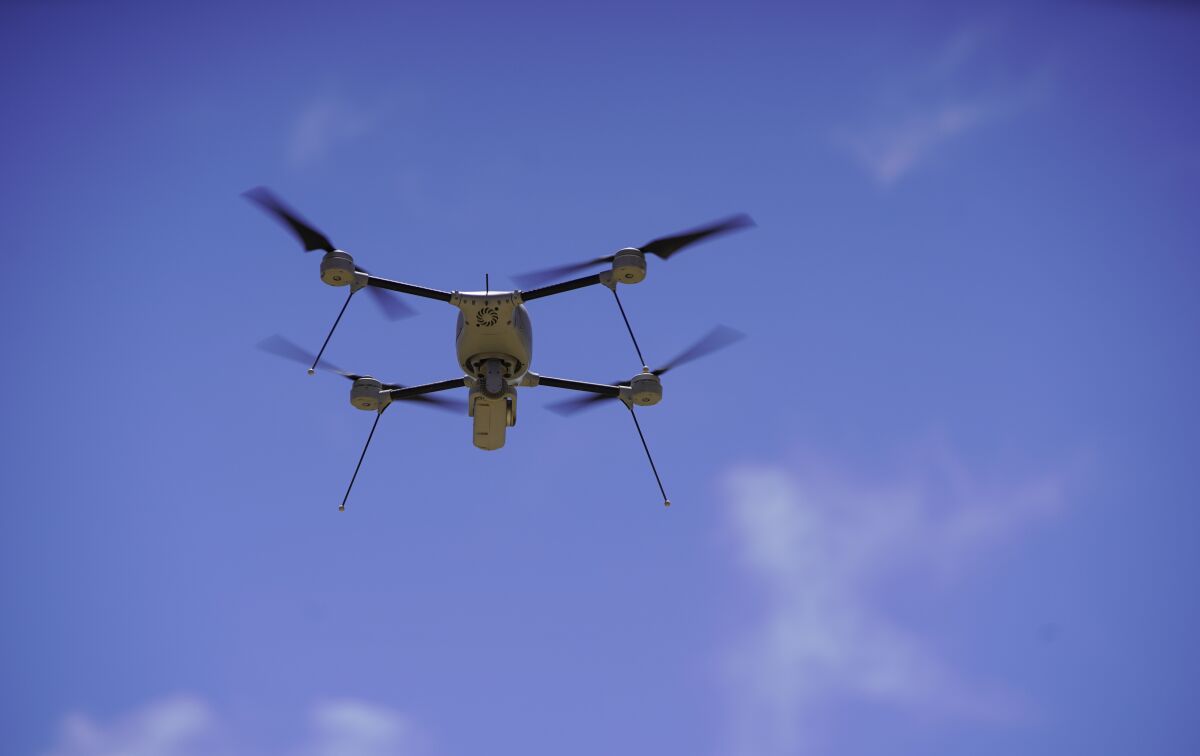 A U.S. Border Patrol drone takes flight at Otay Mountain on June 8, 2021 in San Diego.