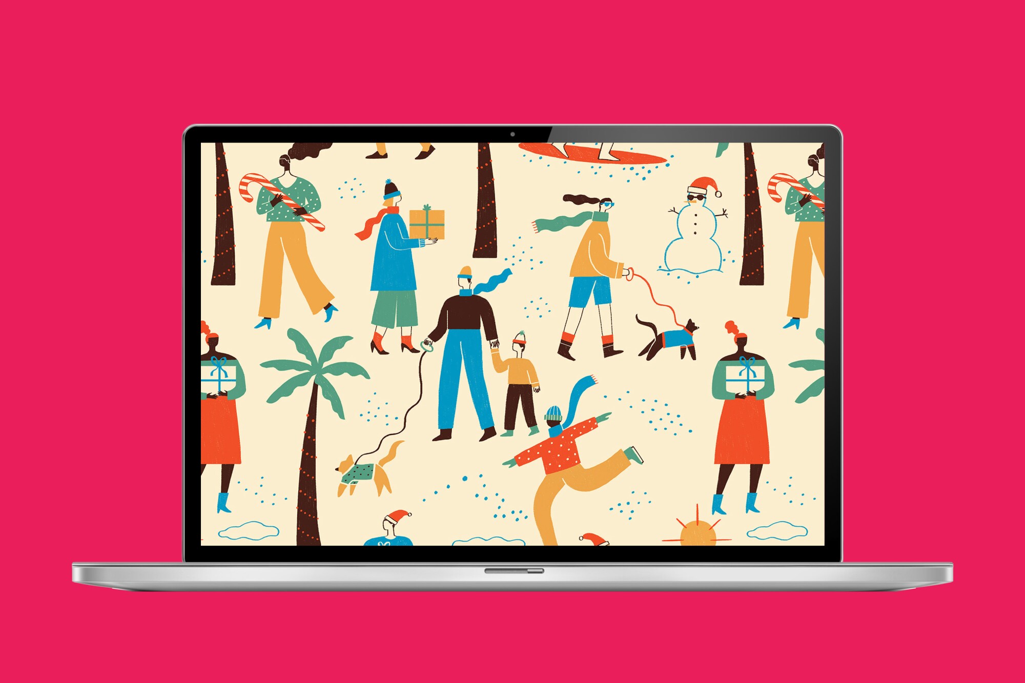 Mockup of a Zoom background with a Christmas illustration.