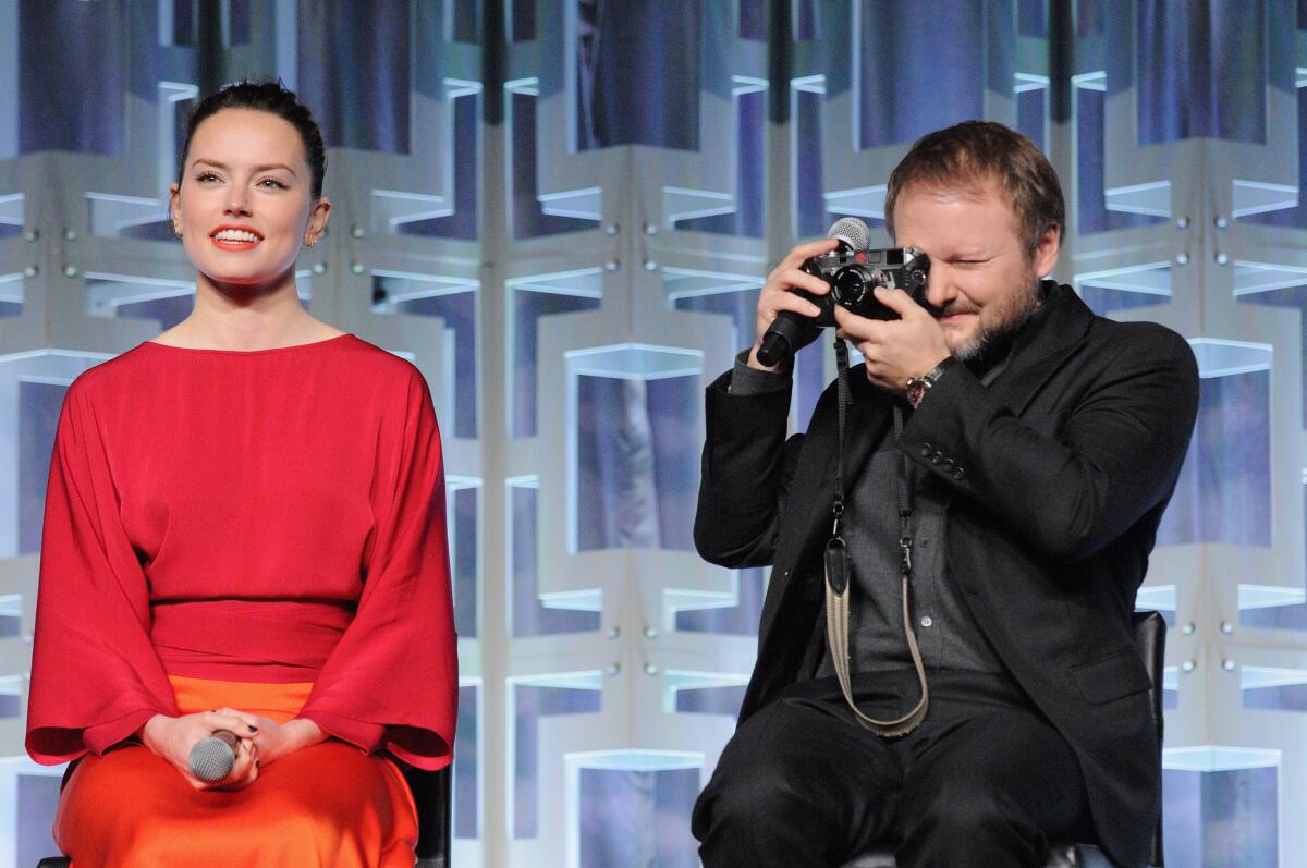 Daisy Ridley and Rian Johnson appear at the 2017 "Star Wars" Celebration.