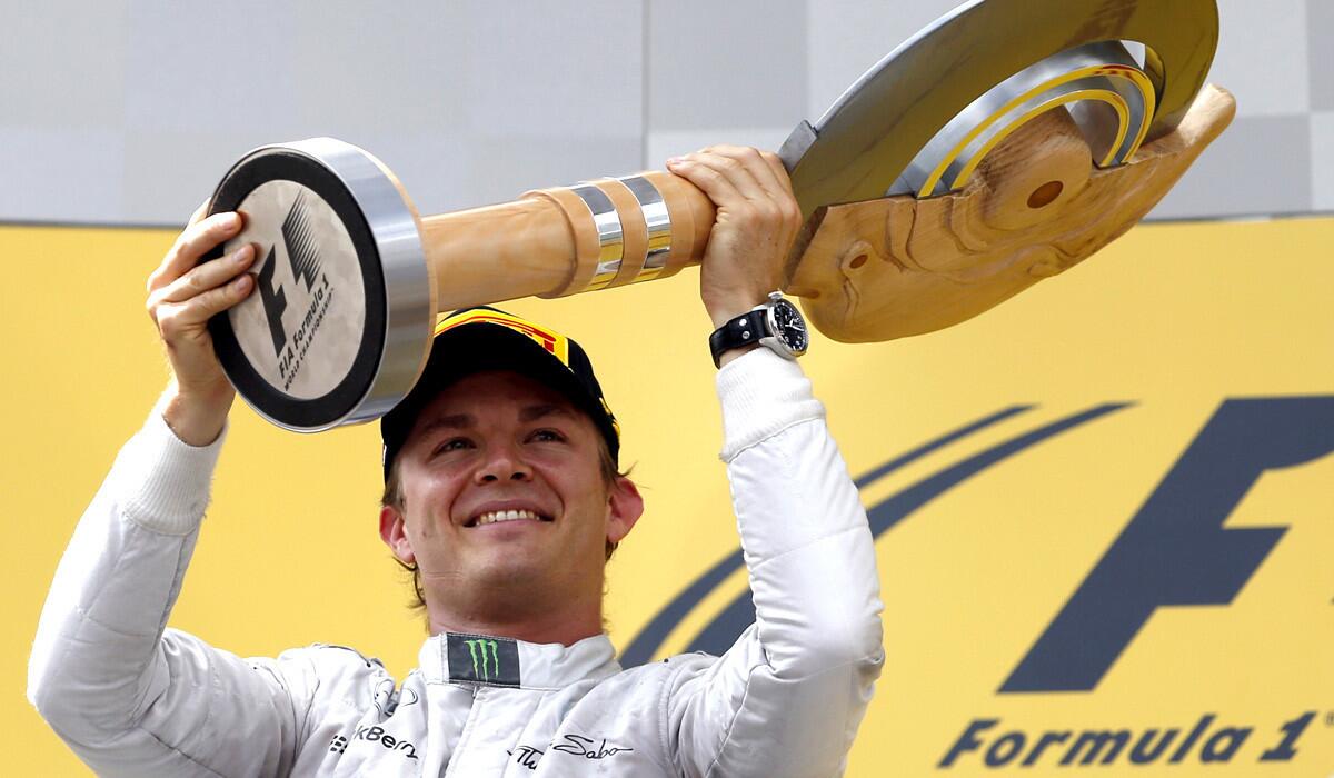Formula One driver Nico Rosberg celebrates on the podium after winning the Austrian Grand Prix race at the Red Bull Ring in Spielberg on Sunday.