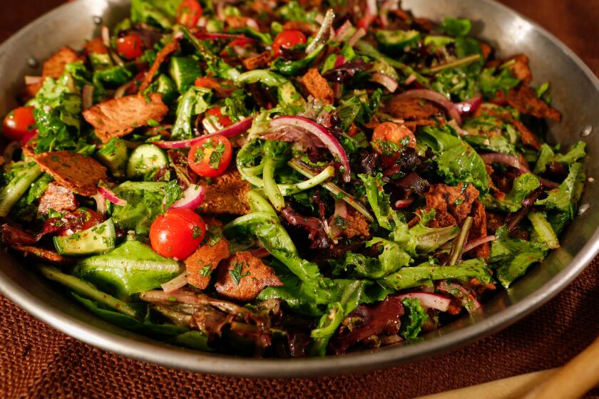LOS ANGELES, CA. - AUGUST 6, 2015: Fattoush for food shoot in Los Angeles Times studio on August 6, 2015. (Anne Cusack/Los Angeles Times)