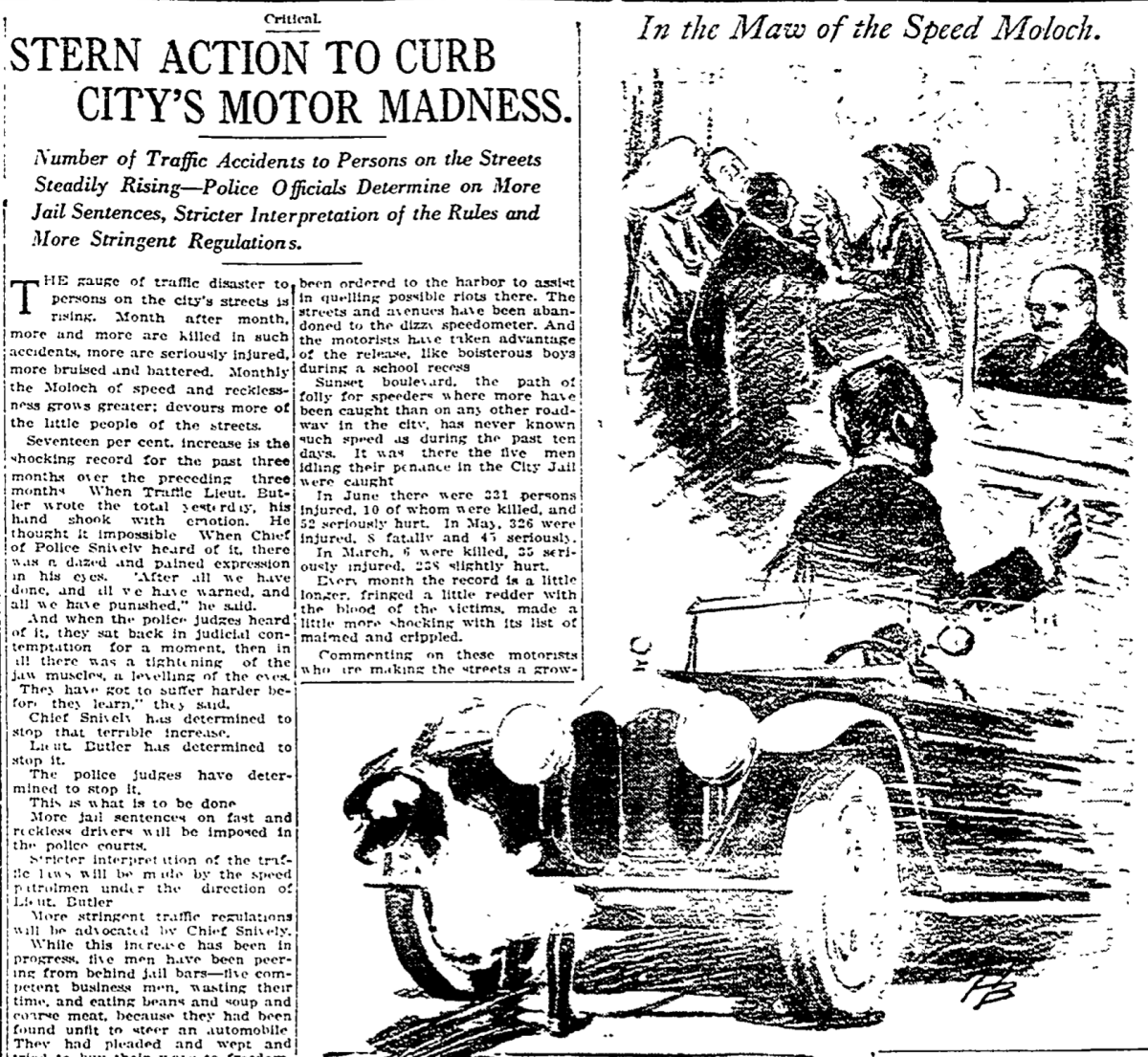 A 1916 Times article decried safety conditions, saying innocent Angelenos were caught “in the maw of the Speed Moloch."