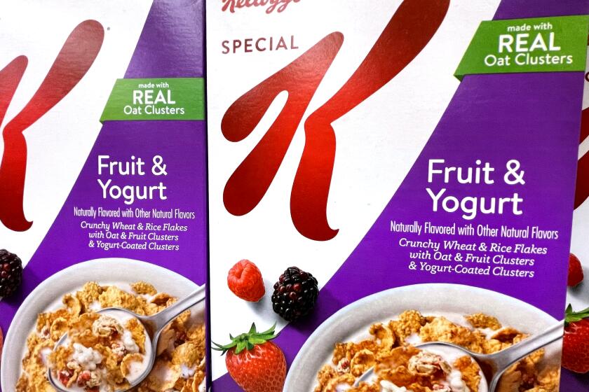 SPRING LAKE, N.C. - OCT. 28, 2021 - Boxes of Kellogg's Special K Fruit & Yogurt are seen on a shelf in a grocery store in Spring Lake, N.C., on Oct. 28, 2021. For David Lazarus column. (Jerome Adamstein / Los Angeles Times)