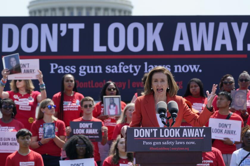 House Speaker Nancy Pelosi of Calif., speaks during a protest near Capitol Hill in Washington, Wednesday, June 8, 2022, sponsored by Everytown for Gun Safety and its grassroots networks, Moms Demand Action and Students Demand Action. Protesters are demanding that Congress act on gun safety issues. (AP Photo/Susan Walsh)