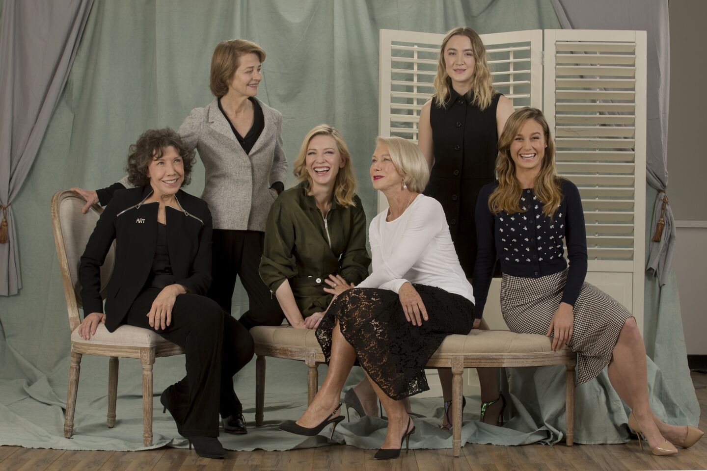 Celebrity portraits by The Times | Charlotte Rampling and Saoirse Ronan (l to r seated) Lily Tomlin, Cate Blanchett, Helen Mirren and Brie Larsen