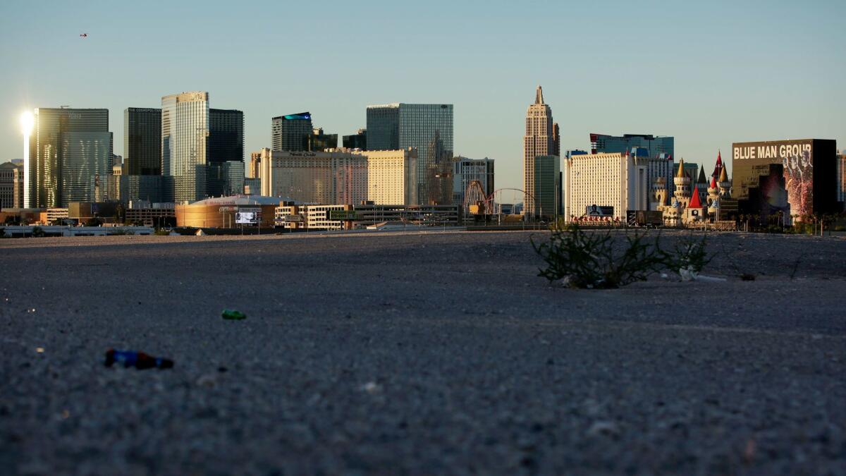 The Las Vegas Strip as seen from a nearby empty lot on May 1.