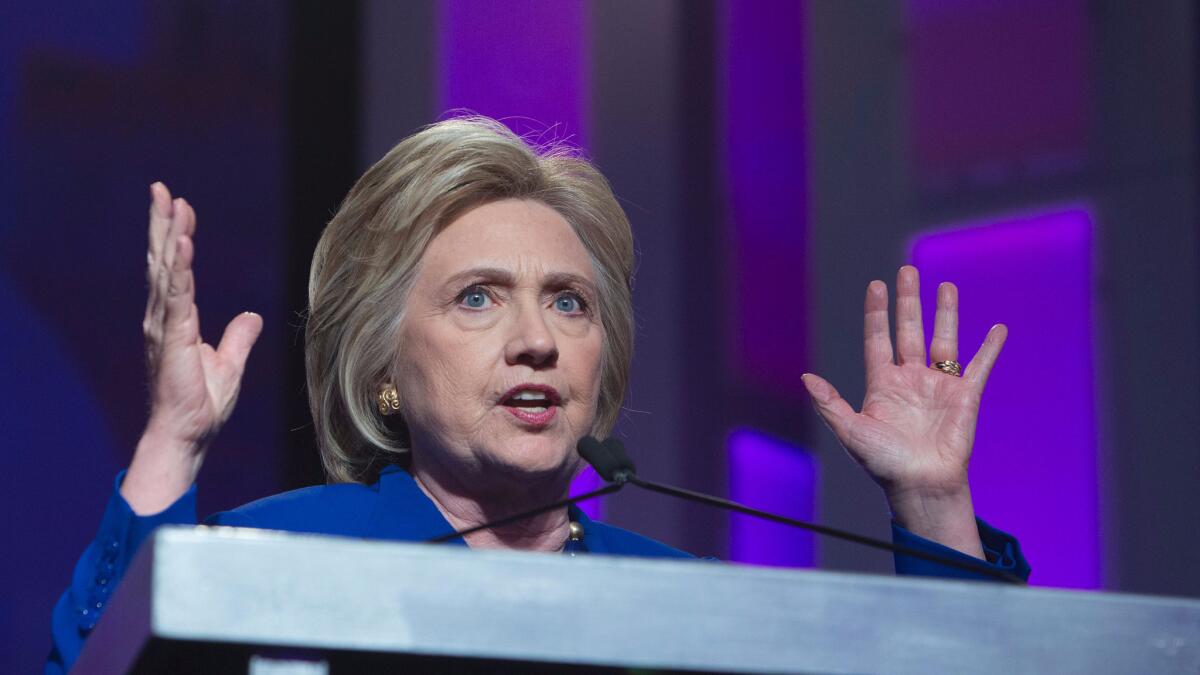 Hillary Clinton speaks in Washington on Friday.