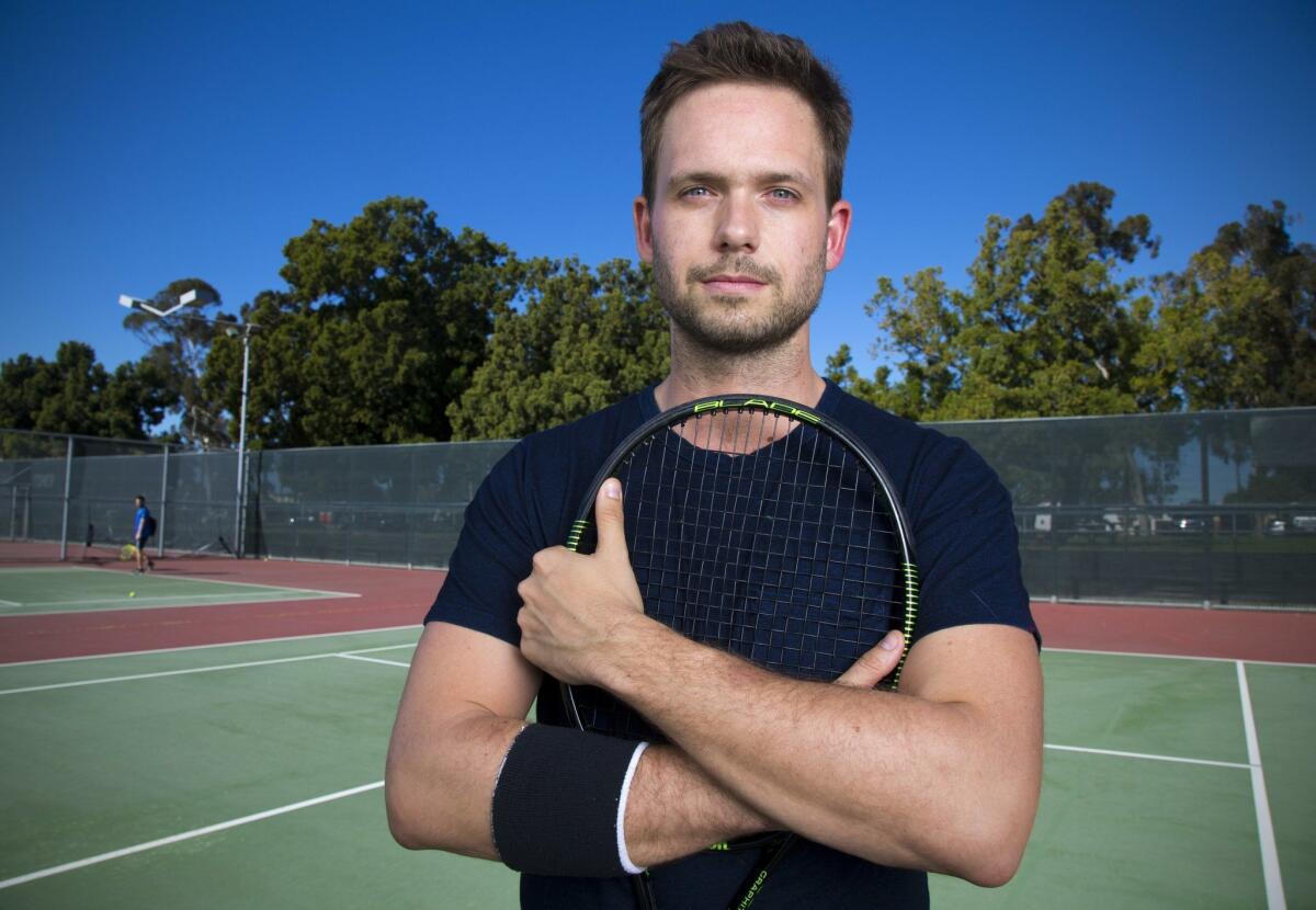 SAN DIEGO, CA-January 26, 2016: | Patrick J. Adams co-stars as tennis player Tim Porter in the World Premiere of The Last Match, at the Old Globe Theatre opening February 13, along with Troian Bellisario as his wife, Mallory. It's the story of Tim Porter, an American superstar tennis player as he battles Russian phenom Sergei Sergeyev in the US Open tennis semifinals. | (Howard Lipin / San Diego Union-Tribune) San Diego Union-Tribune