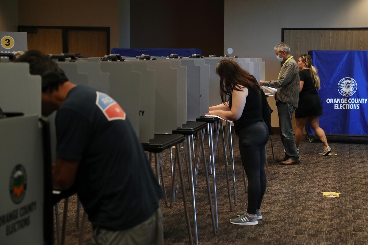 Voters cast their ballots in the Sept. 14 California recall election.
