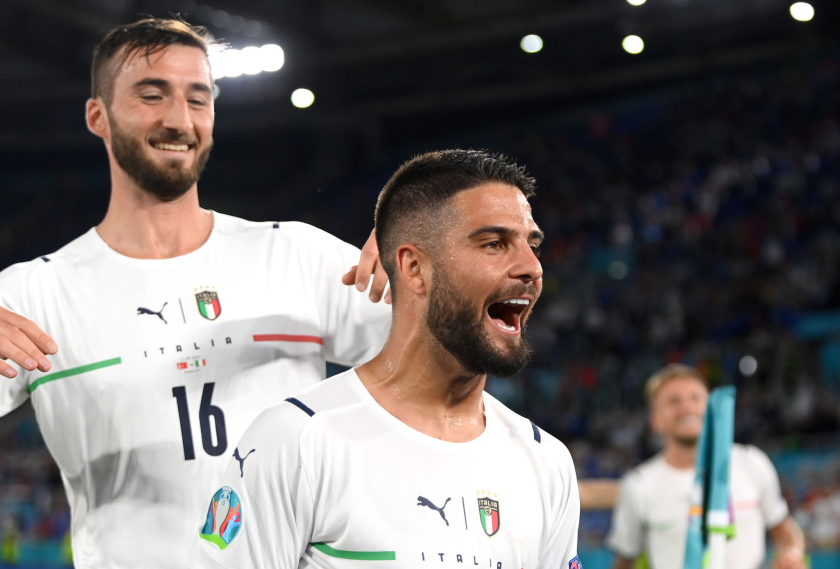 Lorenzo Insigne, right, scored Italy's third goal in a 3-0 win over Turkey that opened play in the Euro 2020.