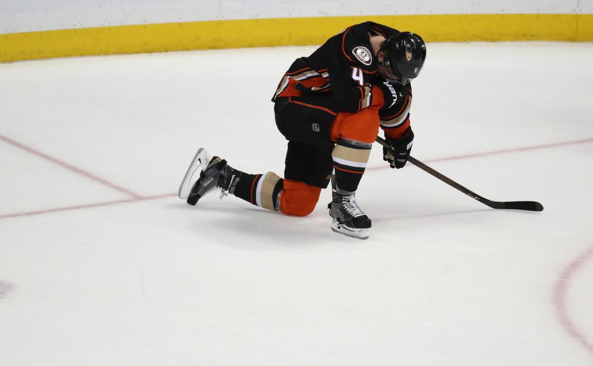 Ducks defenseman Cam Fowler hangs his head in defeat after Anaheim lost to the Predators, 2-1, in Game 7.