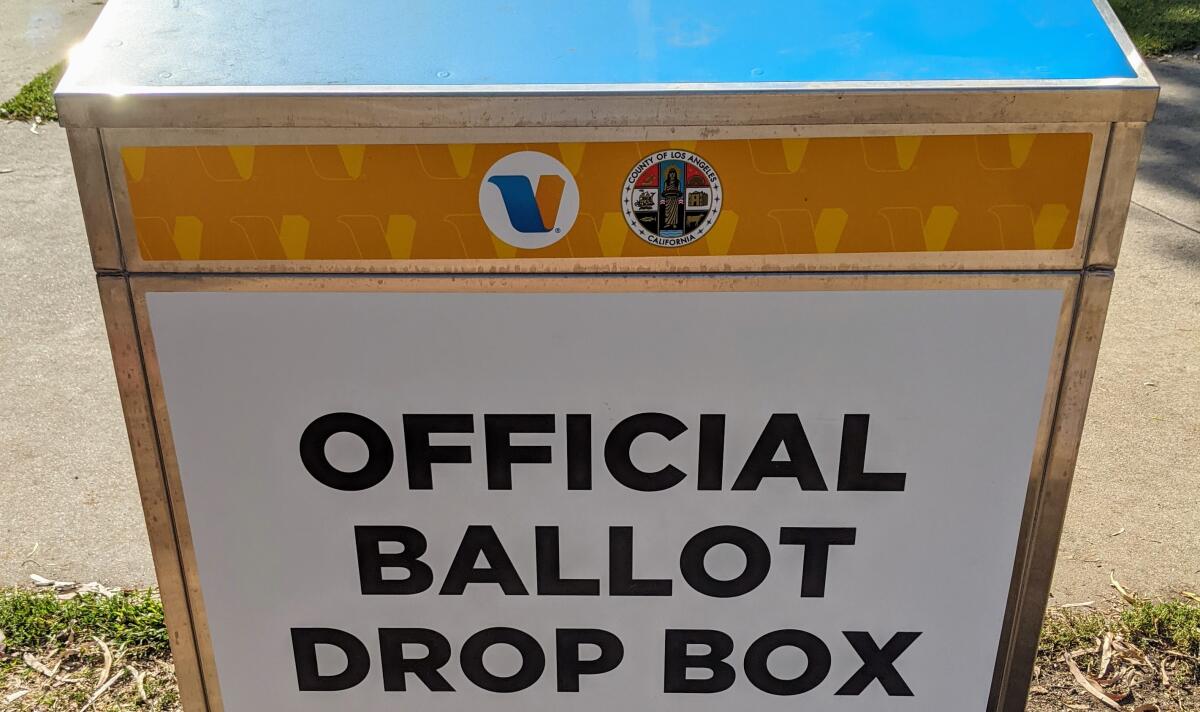 A Los Angeles County ballot drop box used during the November 2020 election. 