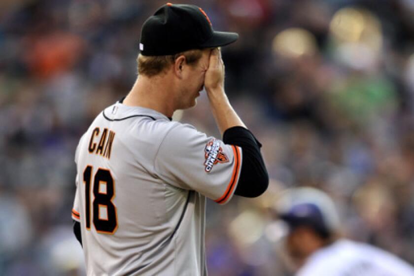 San Francisco starter Matt Cain has a 5.43 ERA and has given up more home runs than anyone in the majors.