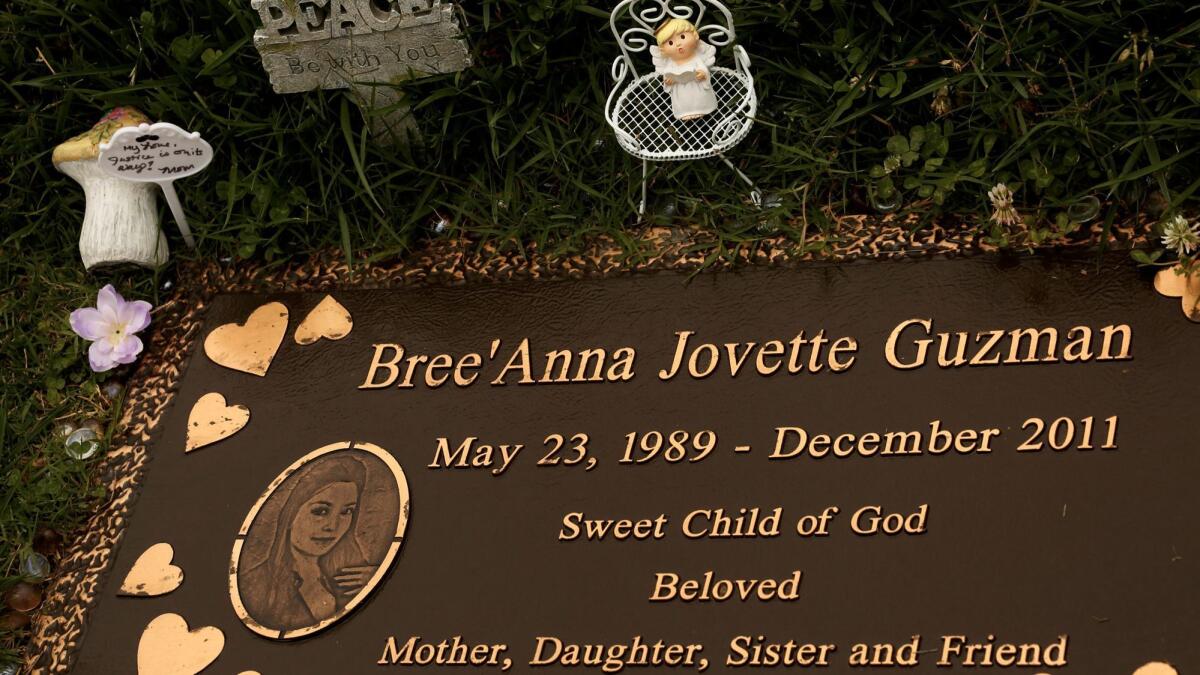 The gravesite of Bree'Anna Jovette Guzman at Forest Lawn Memorial Park in Glendale. (Genaro Molina / Los Angeles Times)