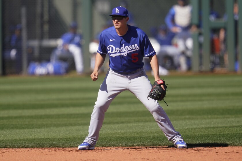 Dodgers shortstop Corey Seager during a spring training game.