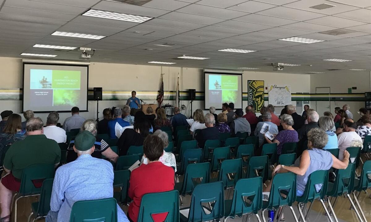 Stephen O'Kane, AES director of sustainability and regulatory compliance, said during a community meeting Tuesday at Edison High School in Huntington Beach that the company's new power plant near Newland Street and Pacific Coast Highway is 91% complete.