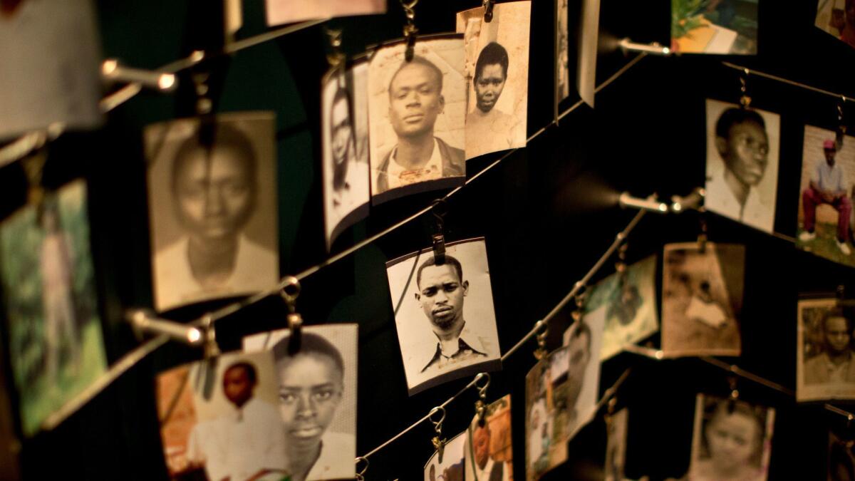 Family photographs of some of those who died are displayed in the Kigali Genocide Memorial Center in Rwanda's capital, Kigali, in 2014.