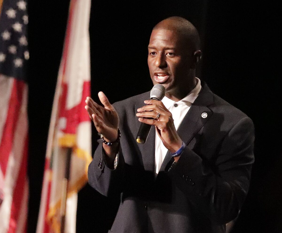 Then-Democratic candidate for Florida governor Andrew Gillum speaks to students and supporters at Bethune-Cookman University Oct. 26 in Daytona Beach, Fla.