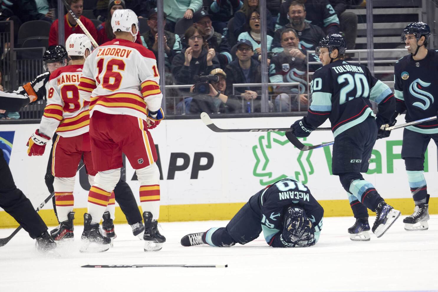 Flames' Mangiapane Ejected for Cross-Checking Kraken's McCann