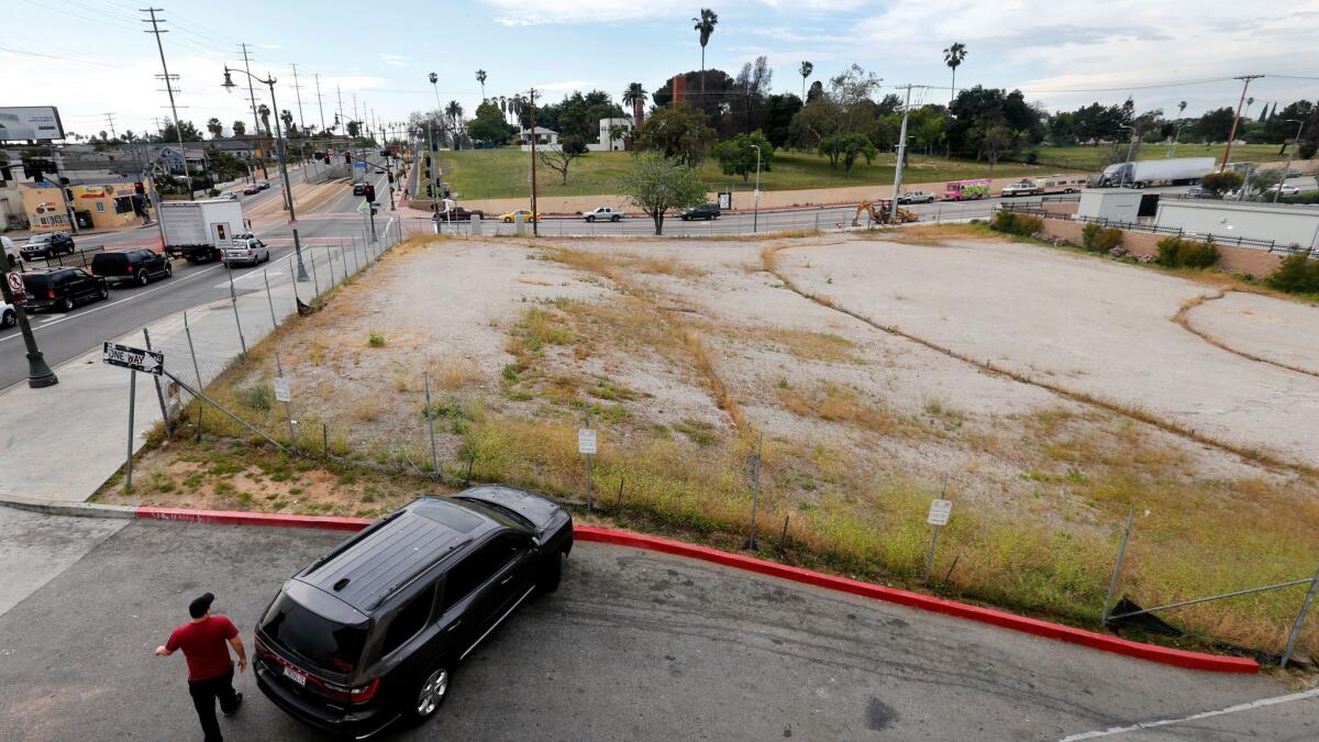 The vacant lot in Boyle Heights where A Community of Friends seeks to build homeless housing.