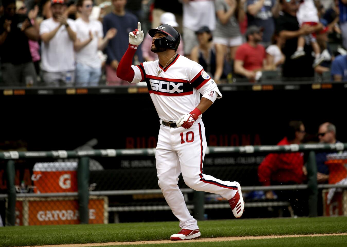 Yoan Moncada celebrates his two-run home run in the bottom of the third inning against the Twins at Guaranteed Rate Field on June 30, 2019.
