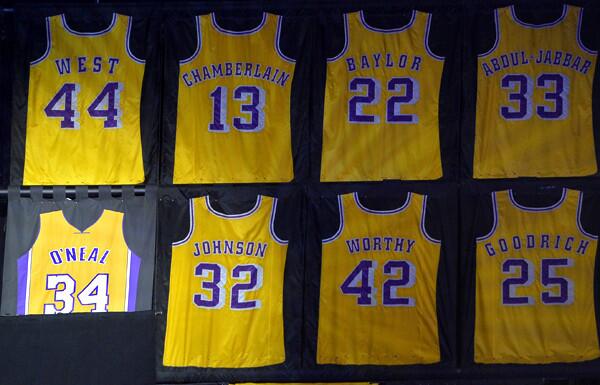 Bleacher Report on X: Shaq's retired Lakers jersey in the rafters