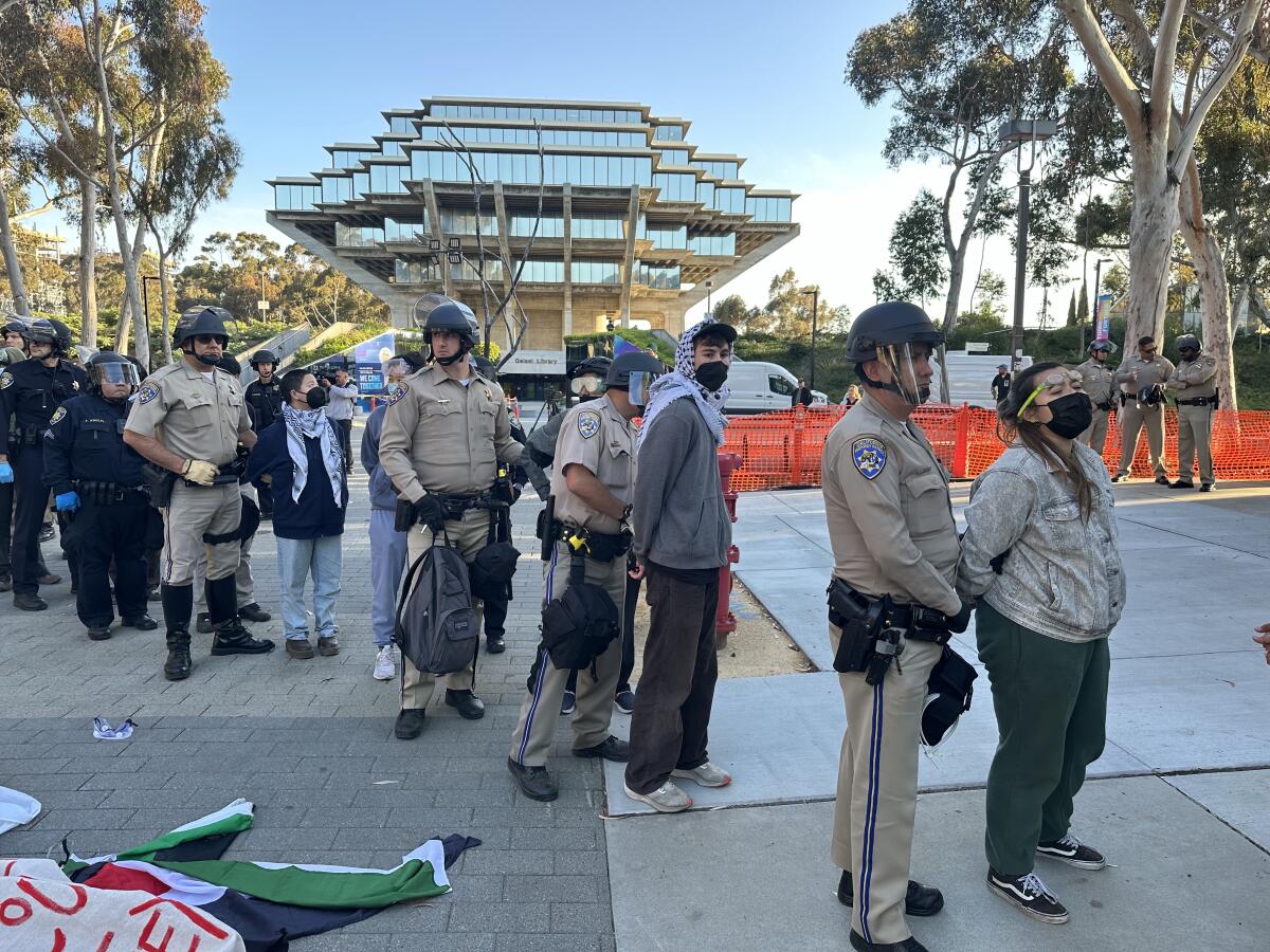Dozens of pro-Palestinian protesters were arrested Monday morning at UC San Diego.