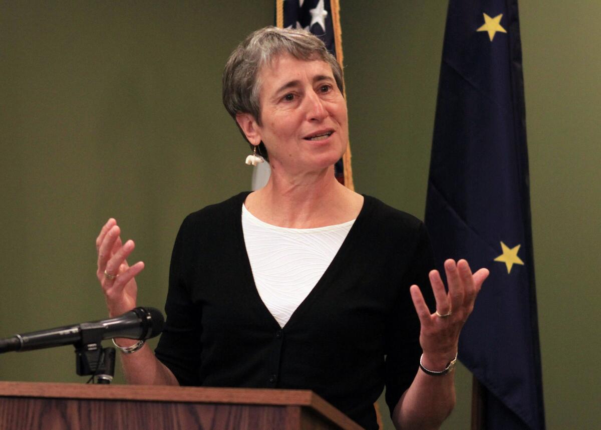Interior Secretary Sally Jewell speaks earlier this year in Anchorage.