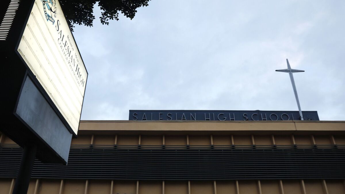 Bishop Mora Salesian High School in Boyle Heights. Richelle Huizar worked at the school as a fundraiser between 2012 and 2016.