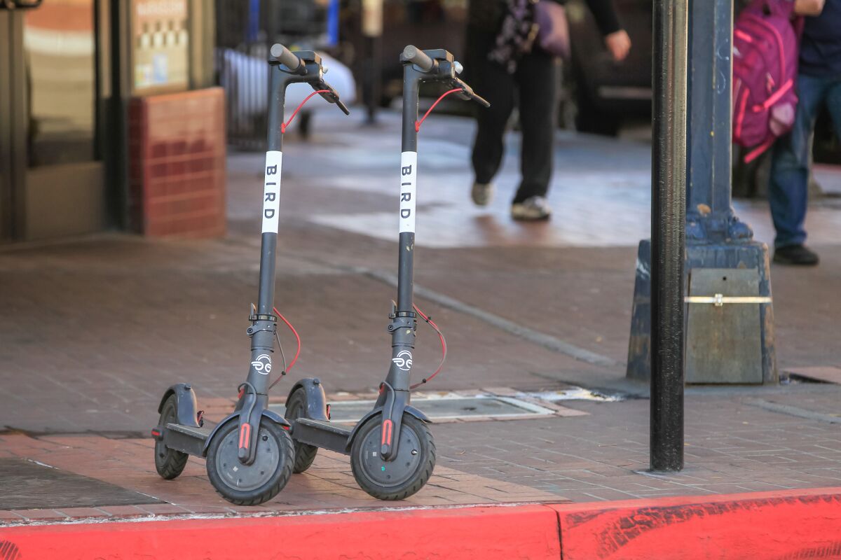 Bird scooters in downtown San Diego in 2018