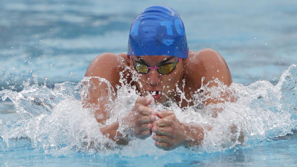 Corona del Mar High's Ryan Schildwachter, shown competing on March 10, 2018, won two events in the Sea Kings' season-opening win over Irvine on Wednesday.