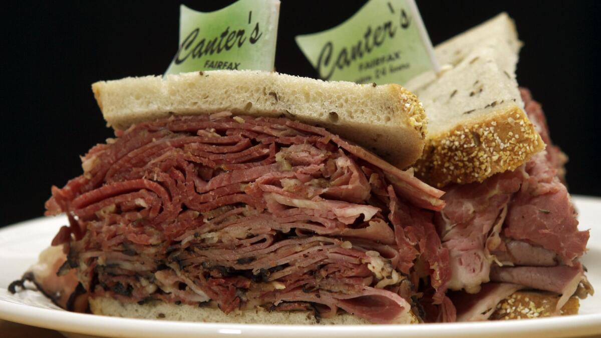 A Canter's pastrami sandwich. The Fairfax deli is opening a satellite kitchen at a new Pasadena food hub, where you can order takeout or delivery.