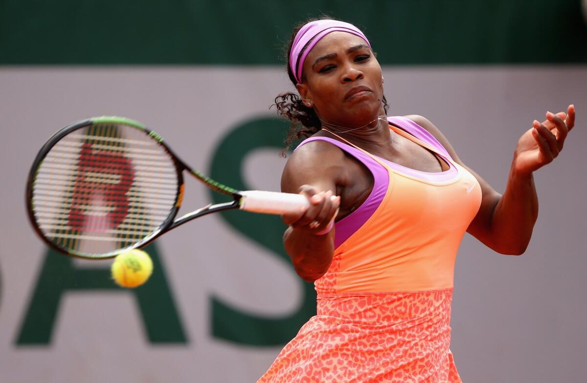 Serena Williams returns a shot against Anna-Lena Friedsam during their match Thursday at Roland Garros.