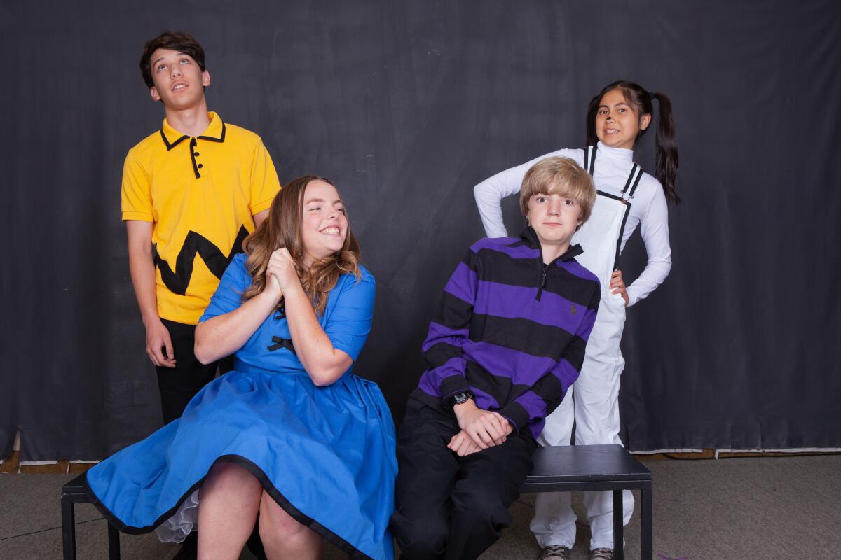 Some of the cast members in “A Charlie Brown Christmas” at North Coast Repertory Theatre in Solana Beach