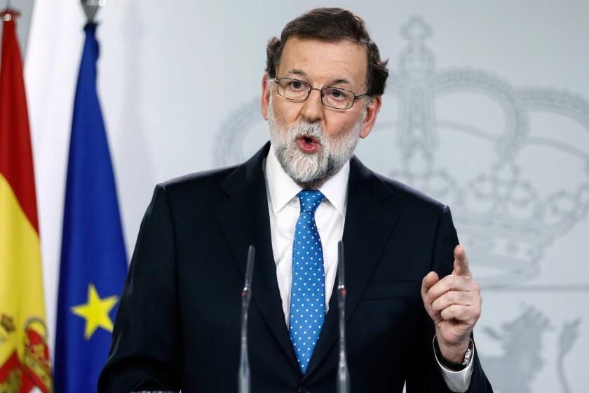 Spanish Prime Minister Mariano Rajoy gives a press conference one day after the Catalan regional elections, at La Moncloa Palace in Madrid, on December 22, 2017. Spanish Prime Minister Mariano Rajoy today rejected a call by ousted Catalan leader Carles Puigdemont to meet after separatists won a parliamentary majority in crucial regional polls. / AFP PHOTO / OSCAR DEL POZOOSCAR DEL POZO/AFP/Getty Images ** OUTS - ELSENT, FPG, CM - OUTS * NM, PH, VA if sourced by CT, LA or MoD **