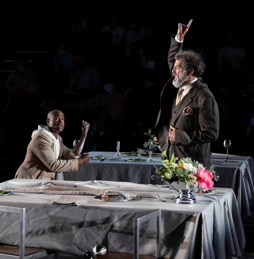 Rafael Jordan, left, and Mark Harelik in "King Lear" at the Wallis.