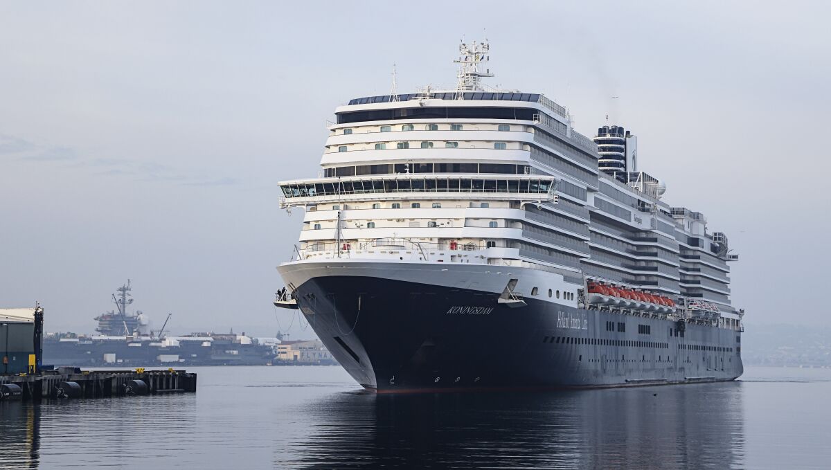 The Holland America cruise ship Koningsdam arrives at the B Street Pier.