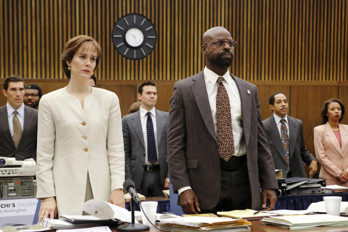 Sarah Paulson portrays Marcia Clark, left, and Sterling K. Brown portrays Christopher Darden in a scene from "The People v O.J. Simpson: American Crime Story." The show was named outstanding television movie, limited series or dramatic special at the 48th NAACP Image Awards.