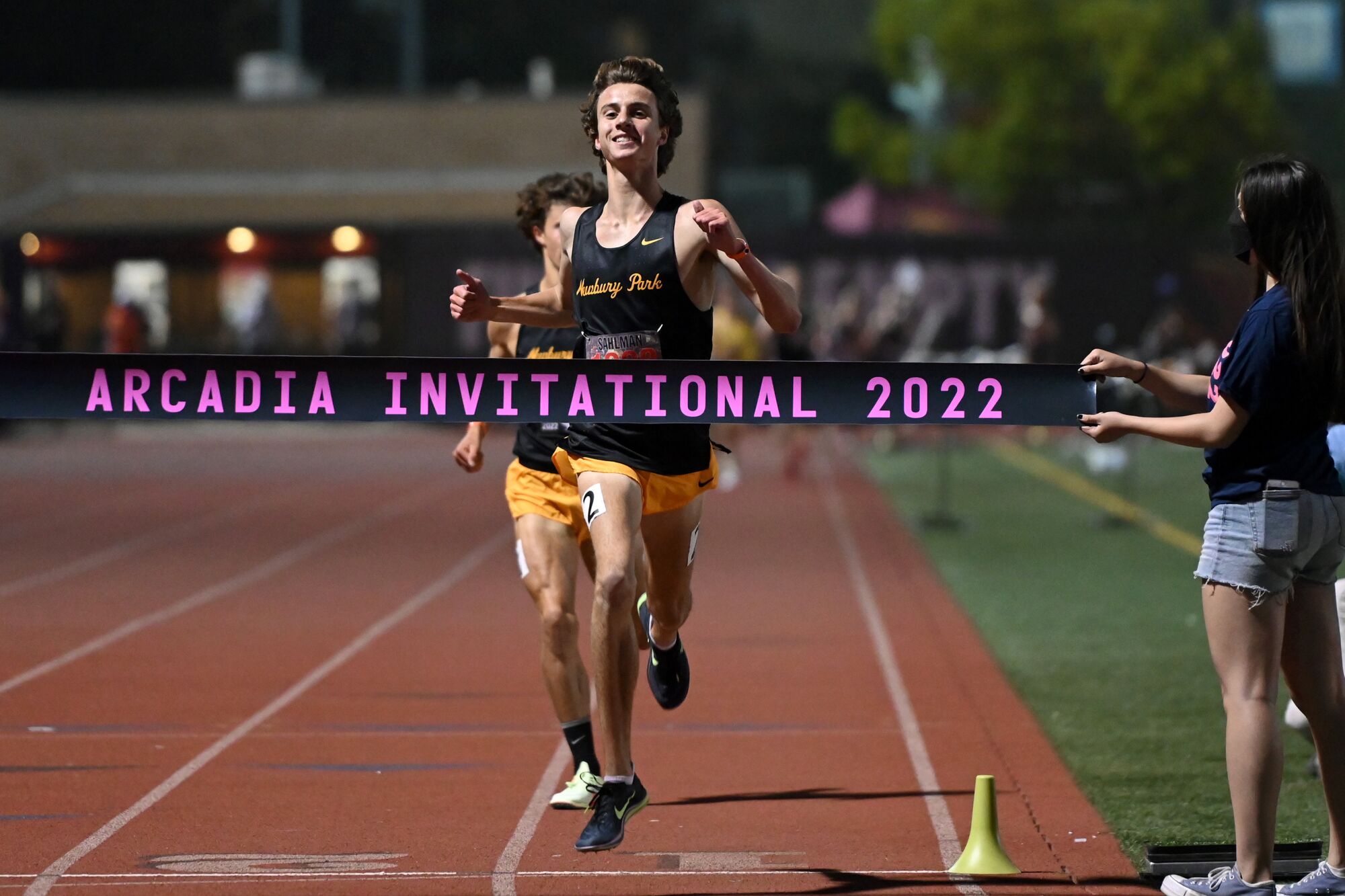 Newbury Park's Colin Sahlman wins the boys' 3200 meter run at the Arcadia track and field invitational.