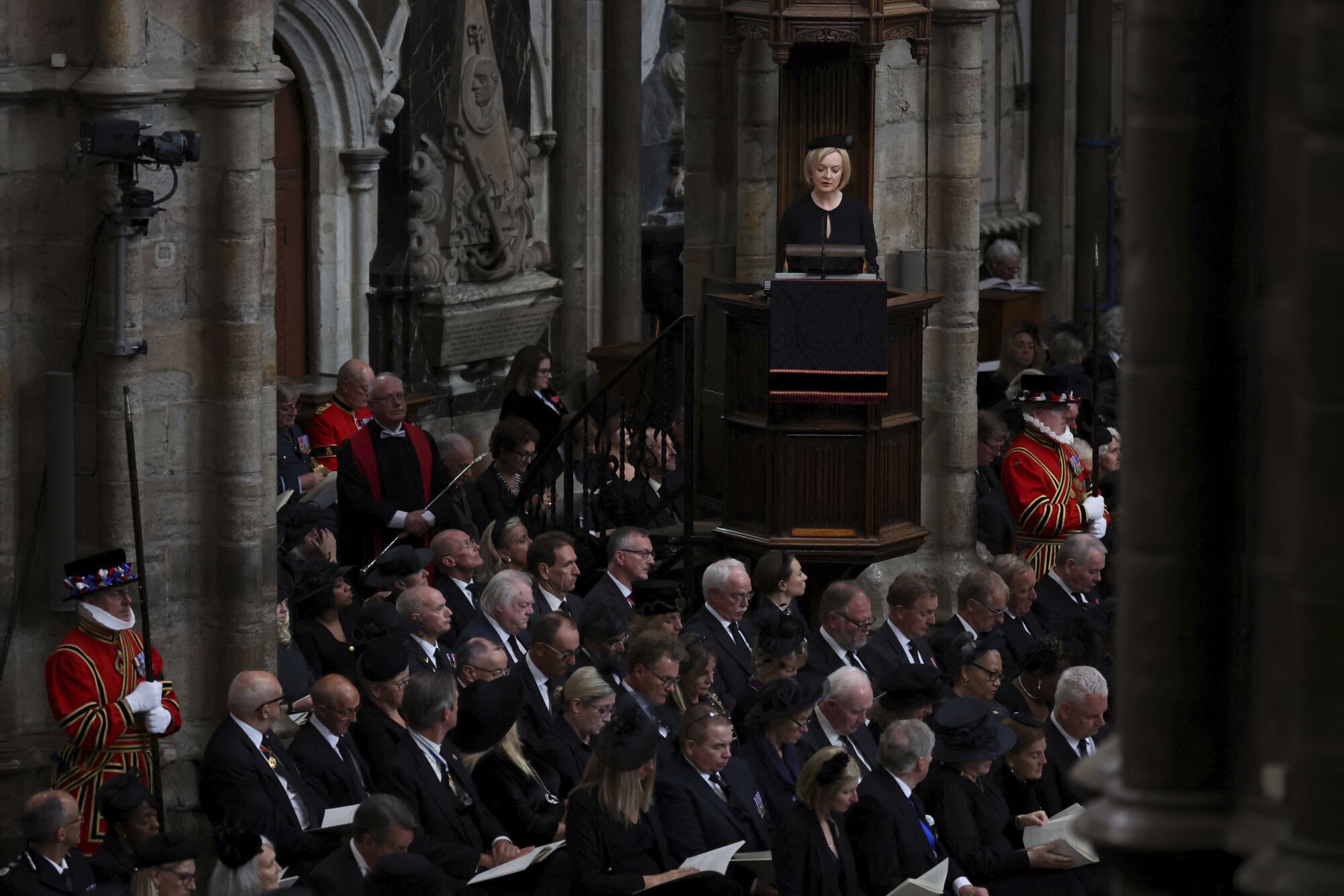British Prime Minister Liz Truss speaks during the funeral of Queen Elizabeth II.