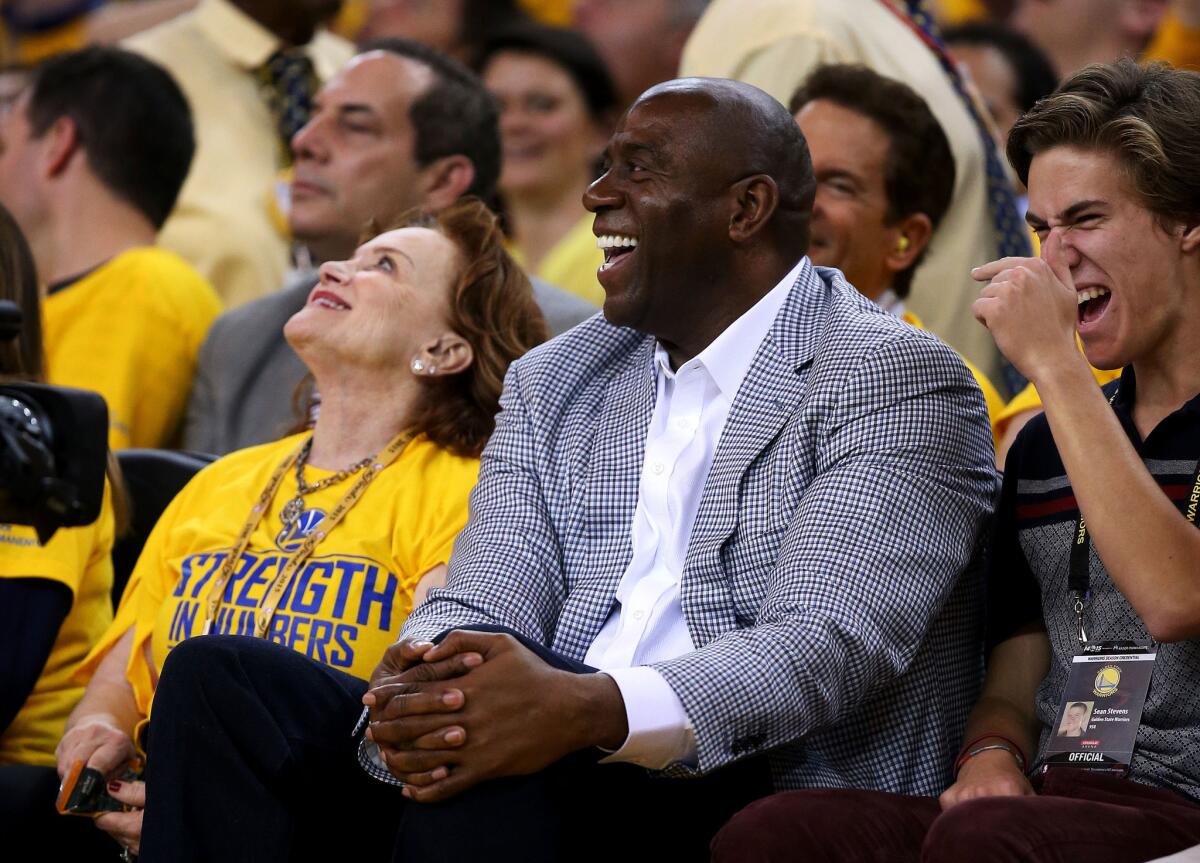 Magic Johnson took time on Wednesday to meet with Lakers players before their practice.