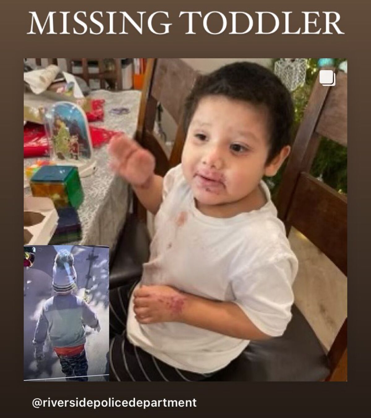 Photos of missing toddler posted by Riverside police.