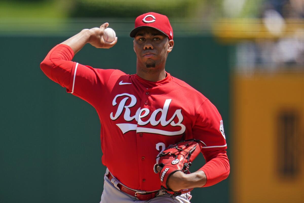 Cincinnati Reds starting pitcher Hunter Greene pitches.