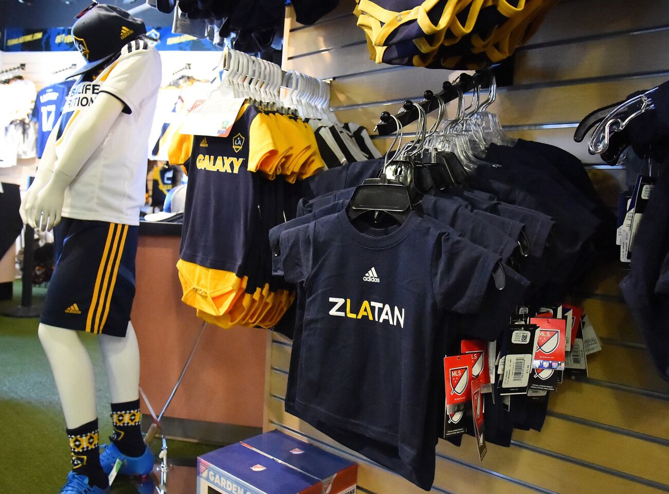 CARSON, CA - MARCH 30: Zlatan Ibrahimovic merchandise for sale in the Los Angeles Galaxy team store at StubHub Center on March 30, 2018 in Carson, California. (Photo by Jayne Kamin-Oncea/Getty Images) ** OUTS - ELSENT, FPG, CM - OUTS * NM, PH, VA if sourced by CT, LA or MoD **