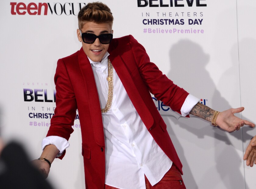 Justin Bieber, shown at the December premiere of "Justin Bieber's Believe" in L.A., had a hard time getting into parties on Super Bowl weekend.
