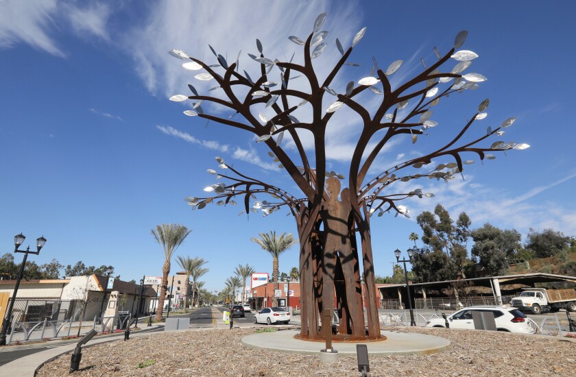 "Aspire," a new sculpture by artists Melissa Ralston and Robert Rochin, at South Santa Fe and Guajome Street in Vista.