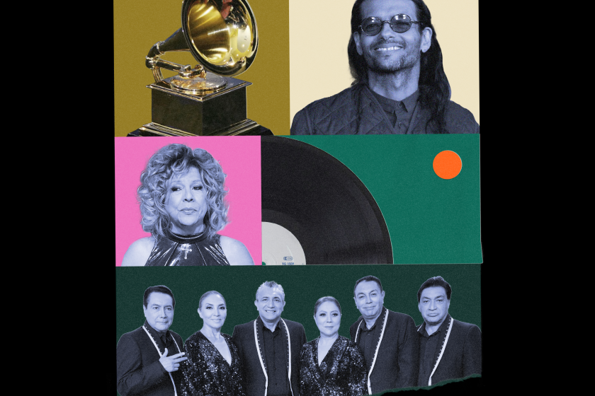 Collage of Draco Rosa, Albita, Los ?ngeles Azules and a Grammy award