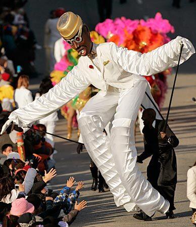 A dancer with Jack in the Box's "Jack's Samba Carnival" float participates in the 121st Rose Parade. MORE ROSE PARADE COVERAGE.