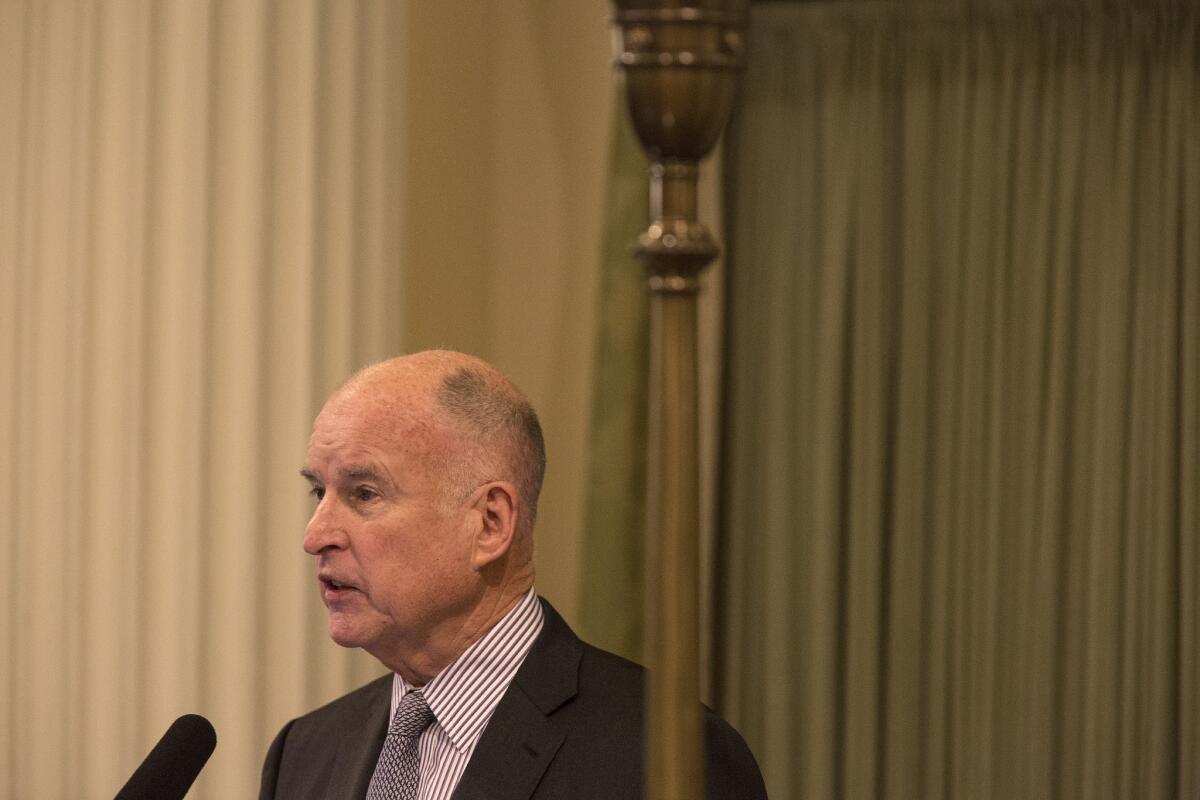 Gov. Jerry Brown delivers his State of the State address before a joint session of the California Legislature in Sacramento on Thursday.